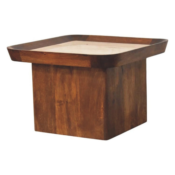 English Elm Solid Wood Tray Frame Square Coffee Table with Genuine Travertine Stone Top B182P490965