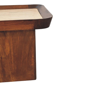 English Elm Solid Wood Tray Frame Square Coffee Table with Genuine Travertine Stone Top B182P490965