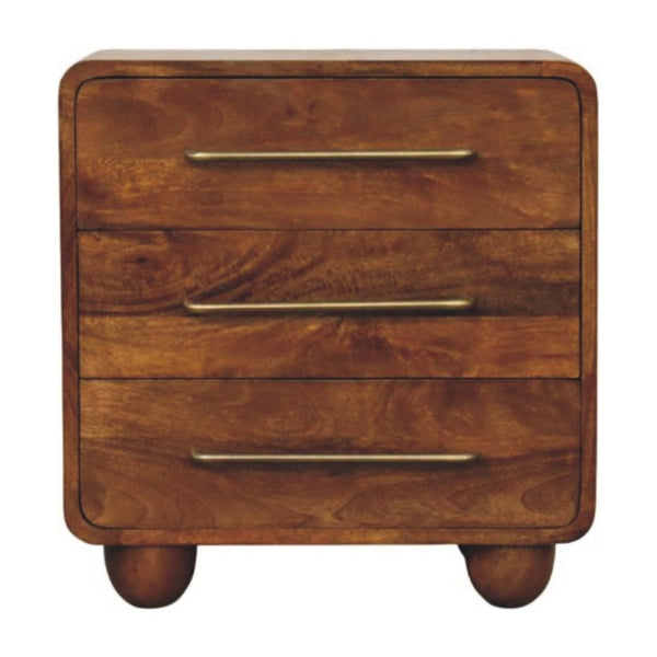 English Elm Solid Wood Sculptural Nightstand with Genuine Marble Top for Modern Bedrooms B182P490966