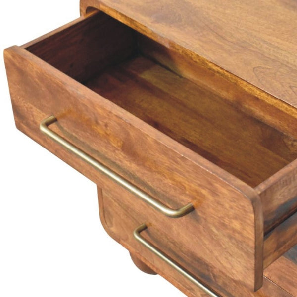 English Elm Solid Wood Sculptural Nightstand with Genuine Marble Top for Modern Bedrooms B182P490966