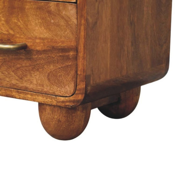English Elm Solid Wood Sculptural Nightstand with Genuine Marble Top for Modern Bedrooms B182P490966