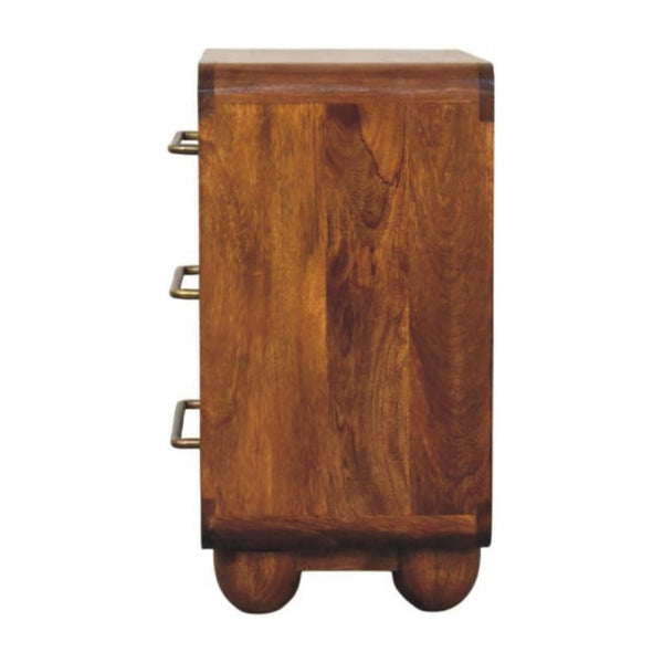 English Elm Solid Wood Sculptural Nightstand with Genuine Marble Top for Modern Bedrooms B182P490966