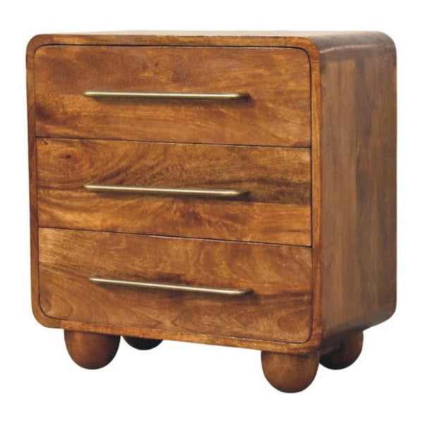 English Elm Solid Wood Sculptural Nightstand with Genuine Marble Top for Modern Bedrooms B182P490966