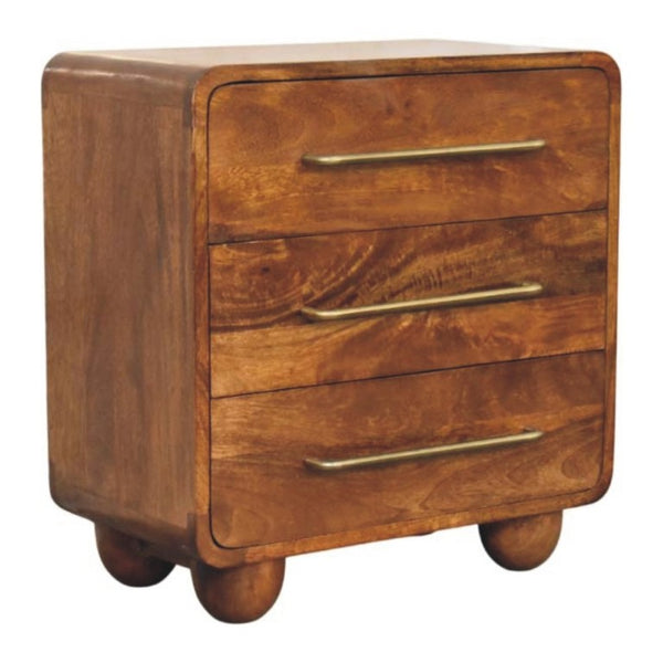 English Elm Solid Wood Sculptural Nightstand with Genuine Marble Top for Modern Bedrooms B182P490966