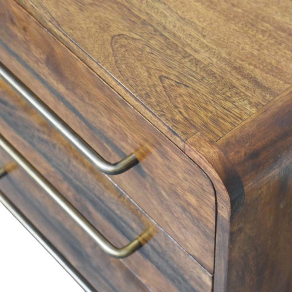 English Elm Solid Wood Sculptural Nightstand with Genuine Marble Top for Modern Bedrooms B182P490966