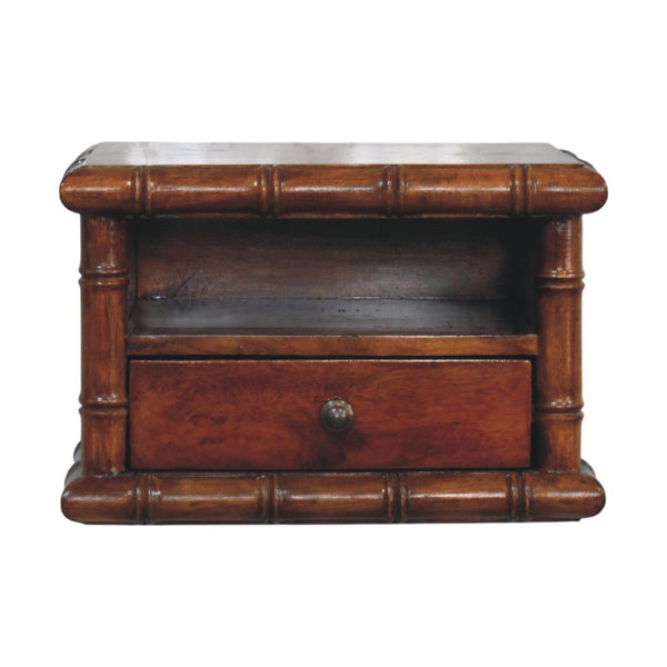 English Elm Bamboo Inspired Floating Nightstand Solid Mango Wood Wall Mounted Bedroom Storage B182P510064
