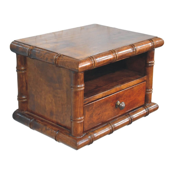 English Elm Bamboo Inspired Floating Nightstand Solid Mango Wood Wall Mounted Bedroom Storage B182P510064