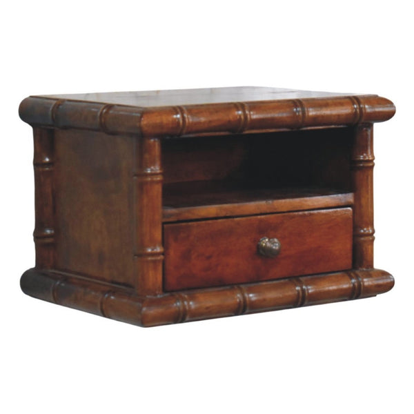 English Elm Bamboo Inspired Floating Nightstand Solid Mango Wood Wall Mounted Bedroom Storage B182P510064