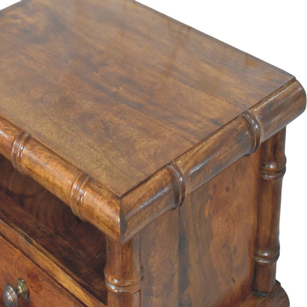 English Elm Bamboo Inspired Floating Nightstand Solid Mango Wood Wall Mounted Bedroom Storage B182P510064