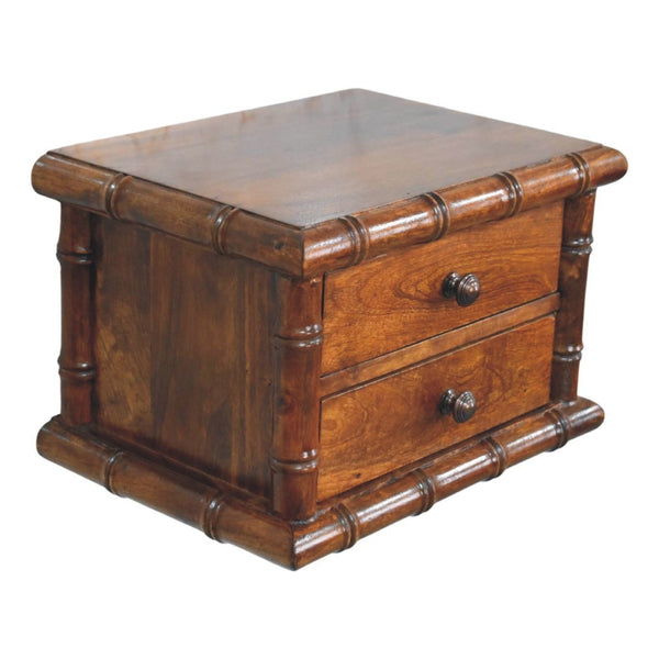 English Elm Bamboo and Mango Wood Floating Nightstand with Two Drawers for Small Bedrooms B182P510065