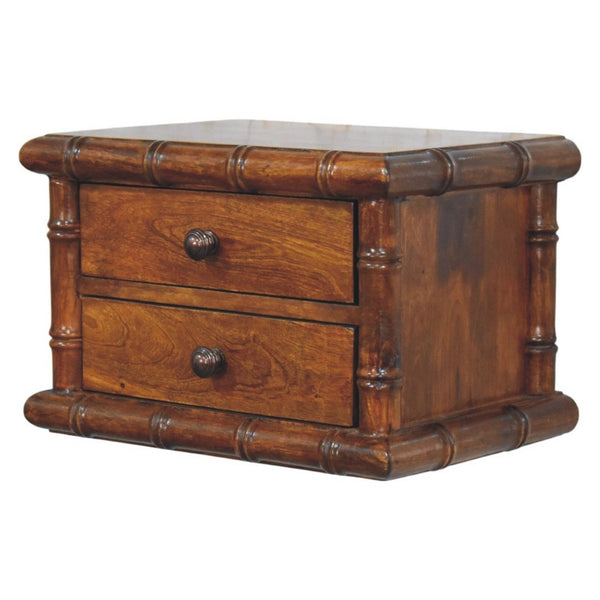 English Elm Bamboo and Mango Wood Floating Nightstand with Two Drawers for Small Bedrooms B182P510065