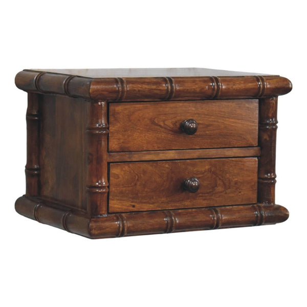 English Elm Bamboo and Mango Wood Floating Nightstand with Two Drawers for Small Bedrooms B182P510065