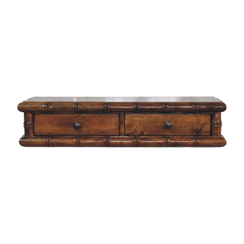 English Elm Bamboo Inspired Mango Wood Console with Two Drawers for Entryways and Hallways B182P510066