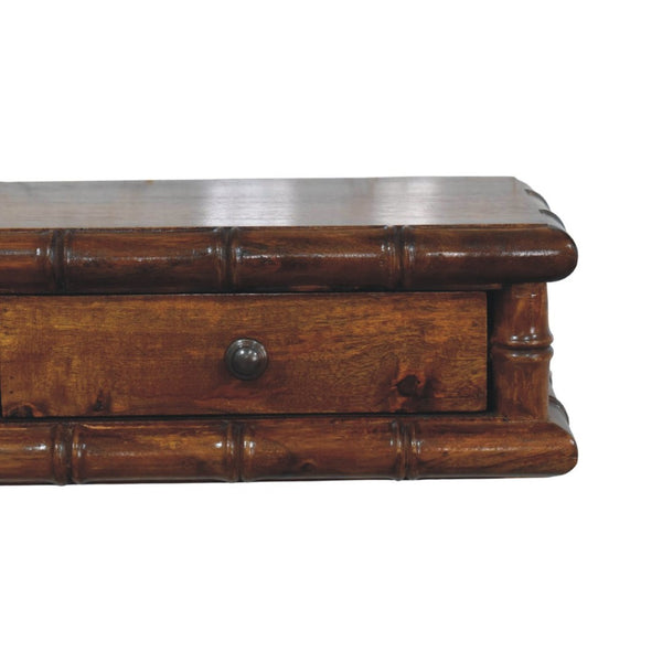 English Elm Bamboo Inspired Mango Wood Console with Two Drawers for Entryways and Hallways B182P510066