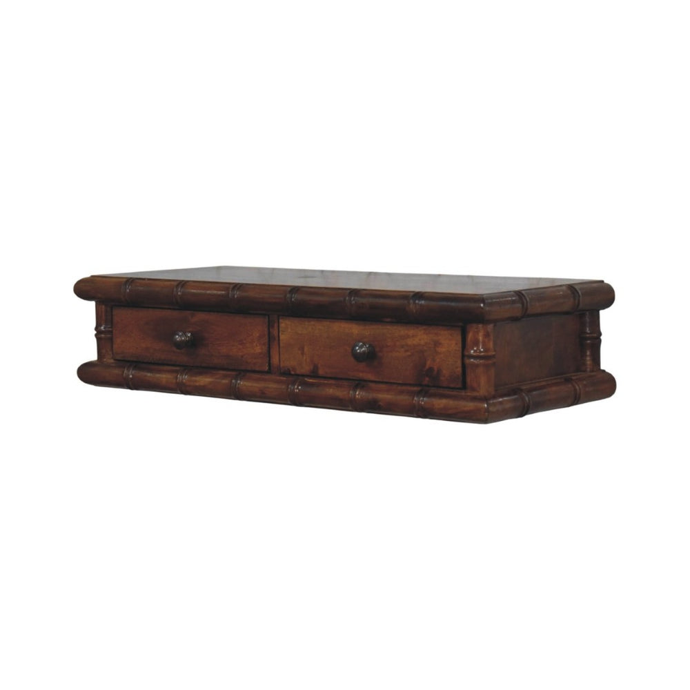 English Elm Bamboo Inspired Mango Wood Console with Two Drawers for Entryways and Hallways B182P510066