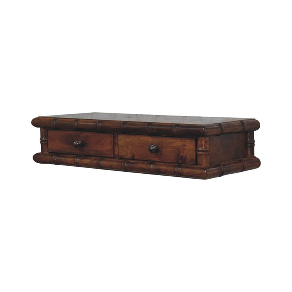 English Elm Bamboo Inspired Mango Wood Console with Two Drawers for Entryways and Hallways B182P510066