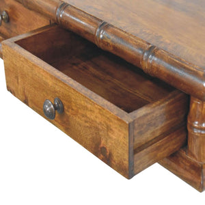 English Elm Bamboo Inspired Mango Wood Console with Two Drawers for Entryways and Hallways B182P510066