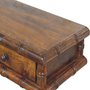 English Elm Bamboo Inspired Mango Wood Console with Two Drawers for Entryways and Hallways B182P510066