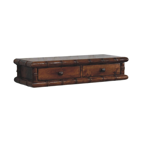 English Elm Bamboo Inspired Mango Wood Console with Two Drawers for Entryways and Hallways B182P510066