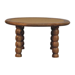 English Elm Spindle Leg Round Rattan Coffee Table Handcrafted Mango Wood for Boho Living Rooms B182P510068