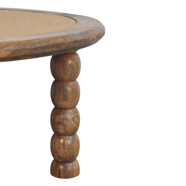 English Elm Spindle Leg Round Rattan Coffee Table Handcrafted Mango Wood for Boho Living Rooms B182P510068