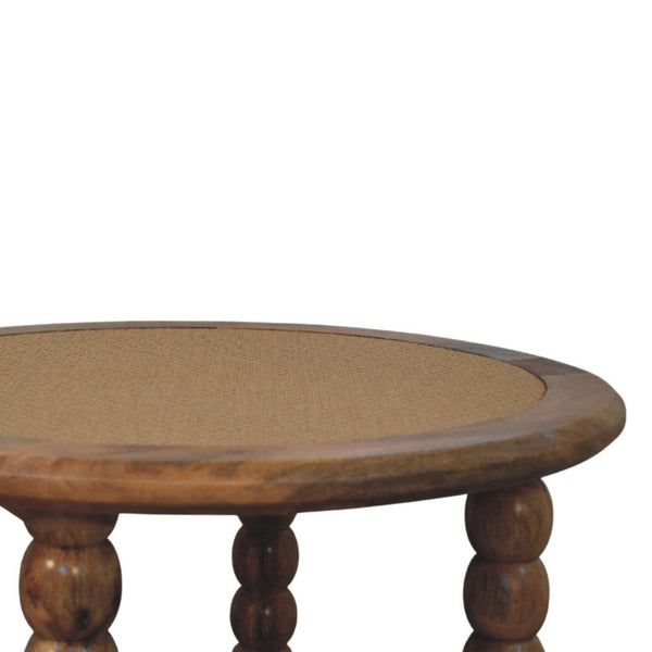 English Elm Spindle Leg Round Rattan Coffee Table Handcrafted Mango Wood for Boho Living Rooms B182P510068