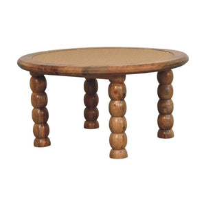 English Elm Spindle Leg Round Rattan Coffee Table Handcrafted Mango Wood for Boho Living Rooms B182P510068