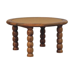 English Elm Spindle Leg Round Rattan Coffee Table Handcrafted Mango Wood for Boho Living Rooms B182P510068