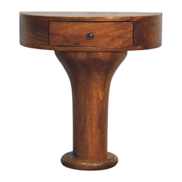 English Elm Pedestal Curved Mango Wood Nightstand with Drawer for Bedroom Organic Modern Decor B182P510070