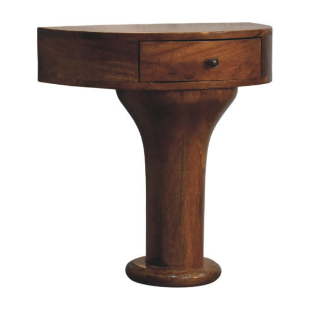English Elm Pedestal Curved Mango Wood Nightstand with Drawer for Bedroom Organic Modern Decor B182P510070