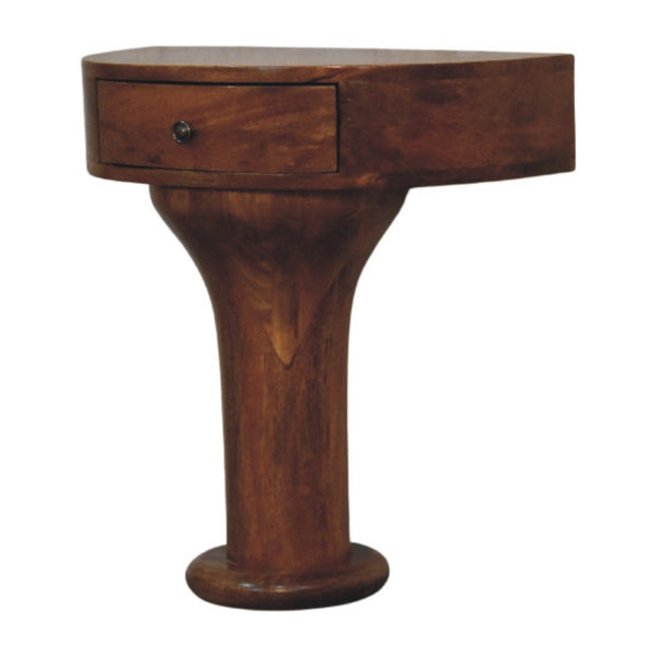 English Elm Pedestal Curved Mango Wood Nightstand with Drawer for Bedroom Organic Modern Decor B182P510070