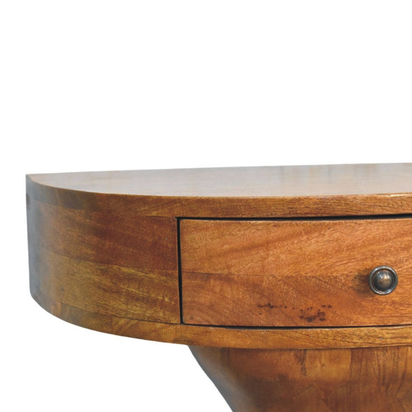 English Elm Pedestal Curved Mango Wood Nightstand with Drawer for Bedroom Organic Modern Decor B182P510070