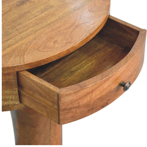 English Elm Pedestal Curved Mango Wood Nightstand with Drawer for Bedroom Organic Modern Decor B182P510070