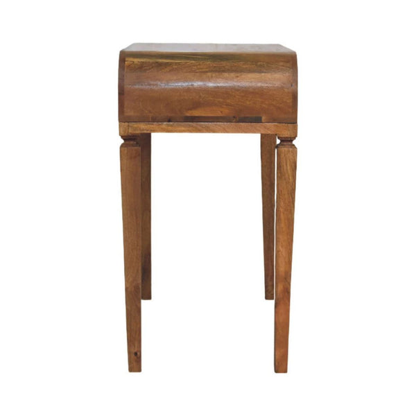 English Elm Curved Mango Wood Writing Desk with Open Shelf and Drawer for Home Office B182P510071