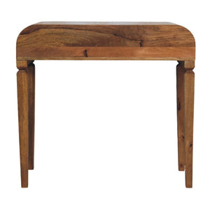 English Elm Curved Mango Wood Writing Desk with Open Shelf and Drawer for Home Office B182P510071