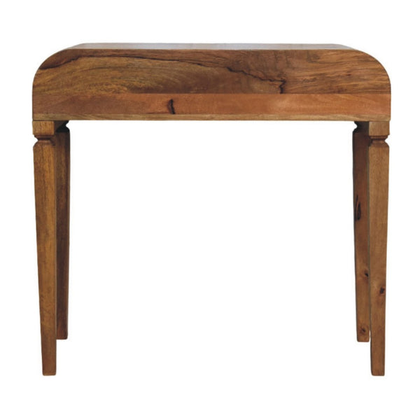 English Elm Curved Mango Wood Writing Desk with Open Shelf and Drawer for Home Office B182P510071