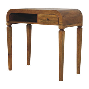 English Elm Curved Mango Wood Writing Desk with Open Shelf and Drawer for Home Office B182P510071