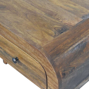 English Elm Curved Mango Wood Writing Desk with Open Shelf and Drawer for Home Office B182P510071