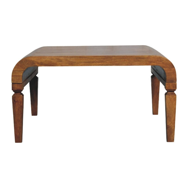 English Elm Curved Solid Wood Round Coffee Table Low Profile Sculptural Base for Modern Living Rooms B182P510072