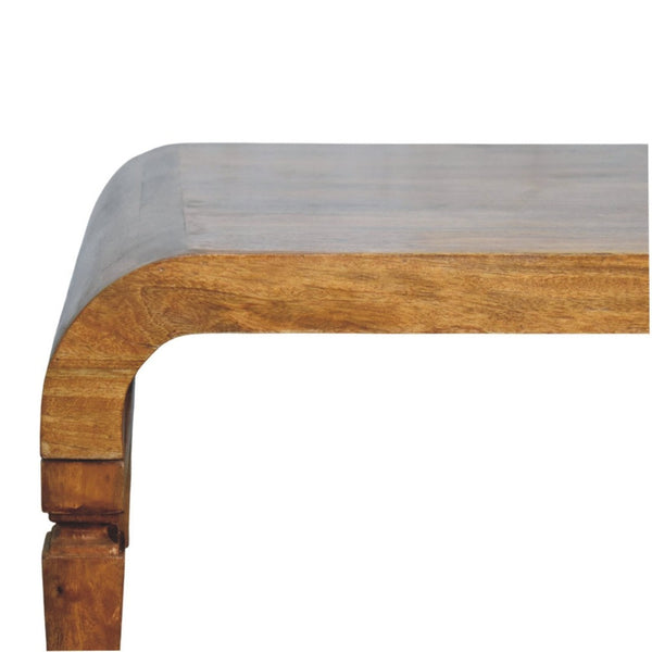 English Elm Curved Solid Wood Round Coffee Table Low Profile Sculptural Base for Modern Living Rooms B182P510072