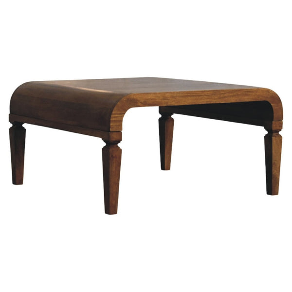 English Elm Curved Solid Wood Round Coffee Table Low Profile Sculptural Base for Modern Living Rooms B182P510072
