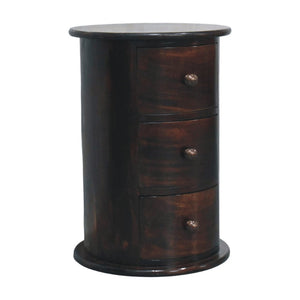 English Elm California Walnut Solid Mango Wood Drum Chest Three Drawer Sculptural Storage B182P510074