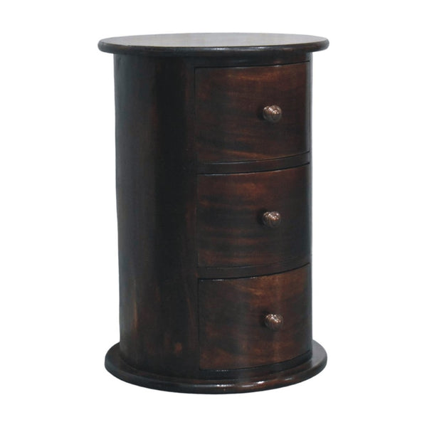 English Elm California Walnut Solid Mango Wood Drum Chest Three Drawer Sculptural Storage B182P510074