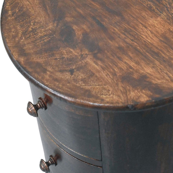 English Elm California Walnut Solid Mango Wood Drum Chest Three Drawer Sculptural Storage B182P510074