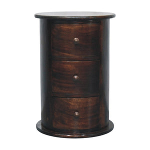 English Elm California Walnut Solid Mango Wood Drum Chest Three Drawer Sculptural Storage B182P510074