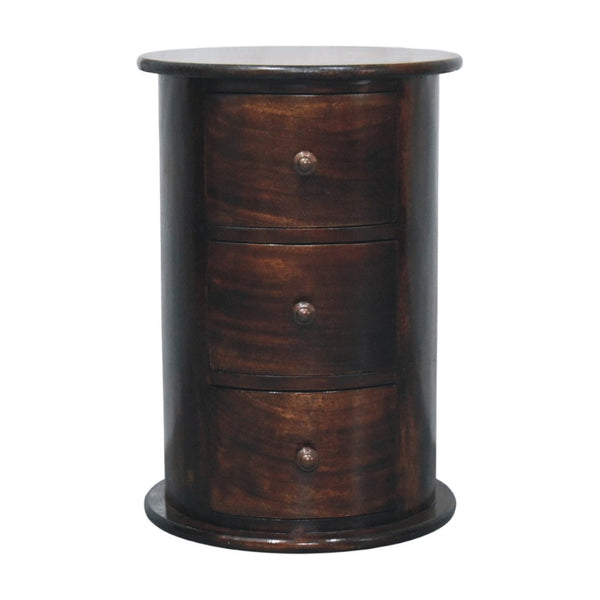 English Elm California Walnut Solid Mango Wood Drum Chest Three Drawer Sculptural Storage B182P510074