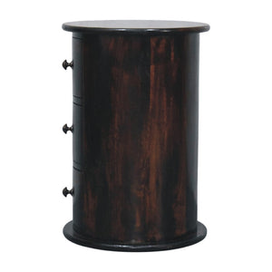 English Elm California Walnut Solid Mango Wood Drum Chest Three Drawer Sculptural Storage B182P510074
