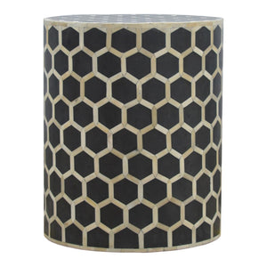 English Elm Bone Inlay Geometric Cube Stool Handcrafted Artisan Accent for Eclectic Living Rooms B182P510075