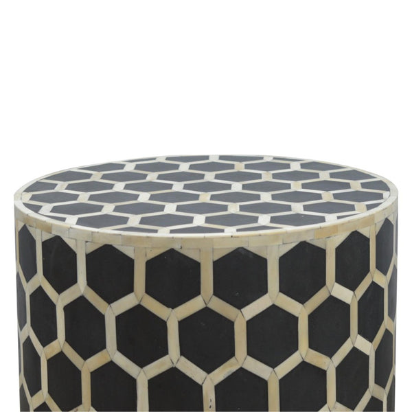 English Elm Bone Inlay Geometric Cube Stool Handcrafted Artisan Accent for Eclectic Living Rooms B182P510075