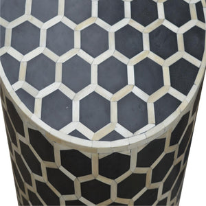 English Elm Bone Inlay Geometric Cube Stool Handcrafted Artisan Accent for Eclectic Living Rooms B182P510075